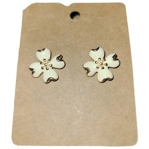 Vtg White and Goldish Enamel Pierced Earrings Lot 3